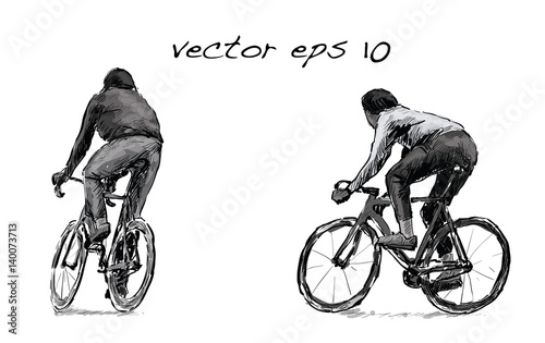 Sketch of cyclist riding fixed gear bicycle on street, illustration vector