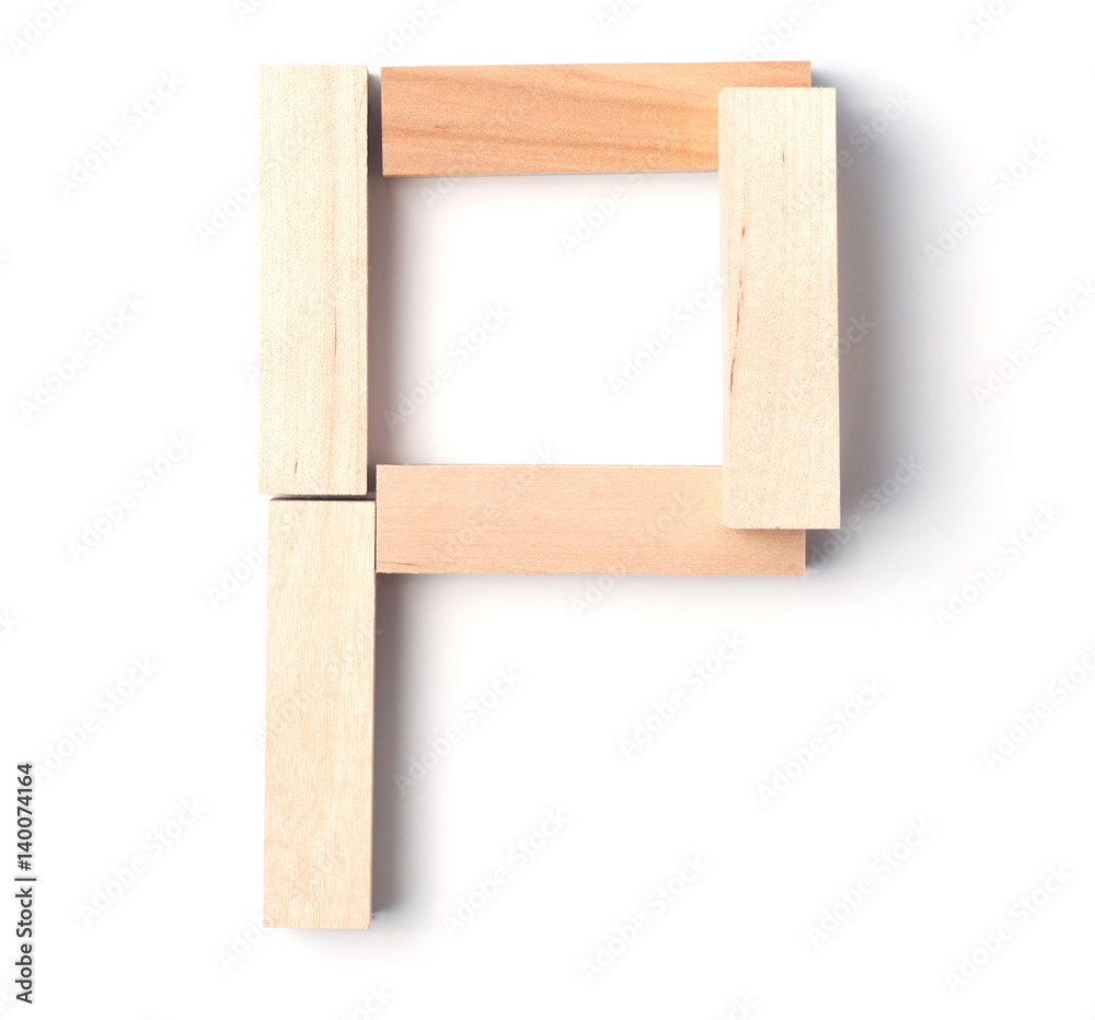 Alphabetic letter P, from wooden blocks