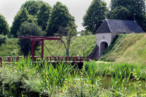 Drawbridge in the forrtess village of Bourtange photo