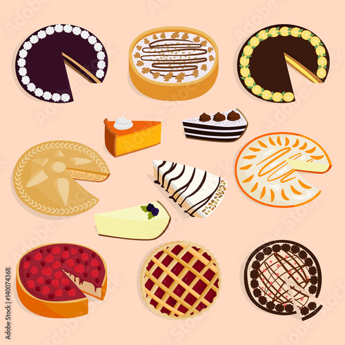 Homemade organic pie dessert vector illustration isolated on background