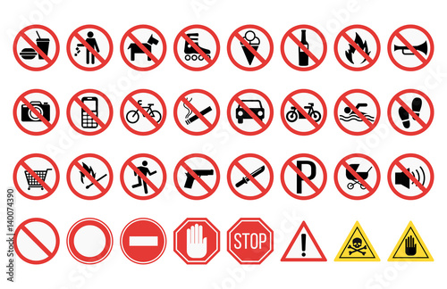 Prohibition signs set safety information vector illustration.