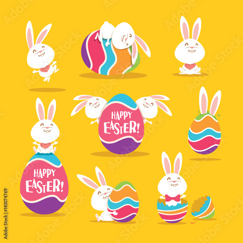 Collection of Easter bunny and egg. A variety of bunny for Easter design.