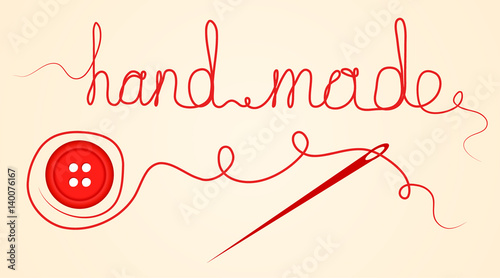 Accessories For Sewing Handmade Design Element Button, Needle and Thread. Vector Illustration