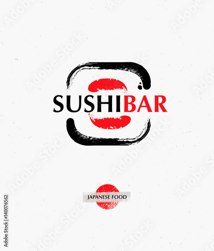 Vector trendy brush sushi logo. Creative sushi bar logotype