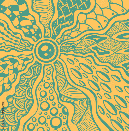 Zen-tangle or Zen-doodle abstract texture background in beige marine blue