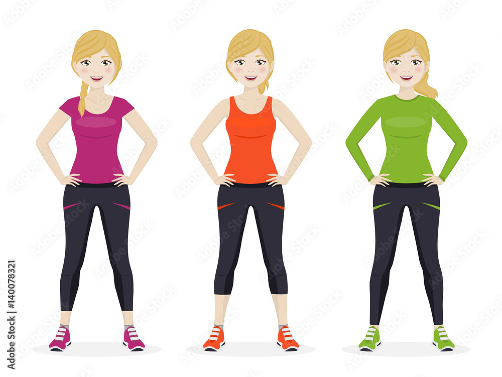 Woman playing sport with different clothes Woman playing sport with different clothes