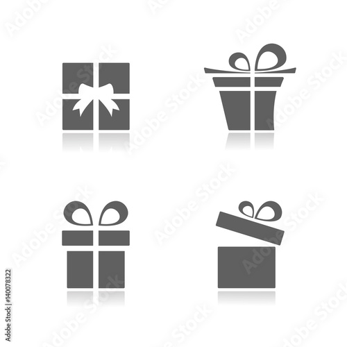 Gifts icons set with reflection on white background
