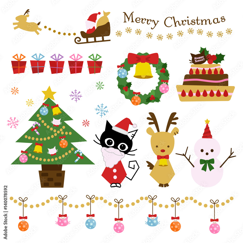 Fototapeta premium クリスマス ネコ イラスト セット