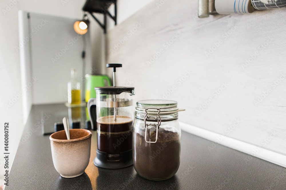 Making coffee in the kitchen of the house
