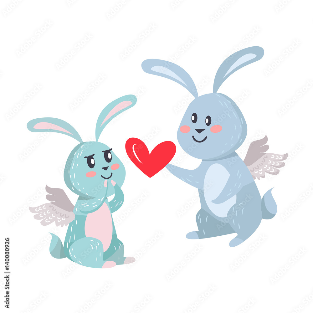 Bunnies Boy and Girl with Angel Wings Isolated Bunnies Boy and Girl with Angel Wings Isolated