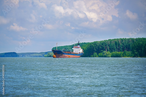 Large container ship in Danube Delta