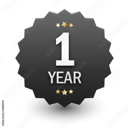 1 YEAR Black Vector Icon with Stars