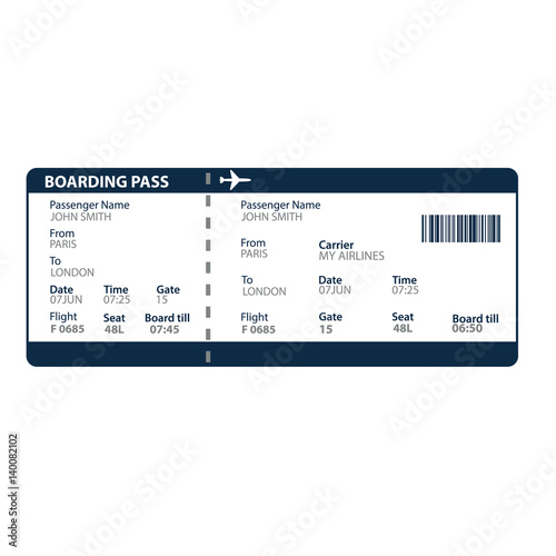 Airline boarding pass ticket for traveling by plane. Vector illustration