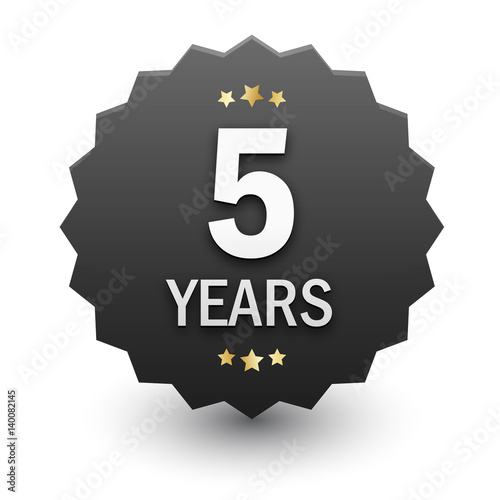 5 YEARS Black Vector Icon with Stars