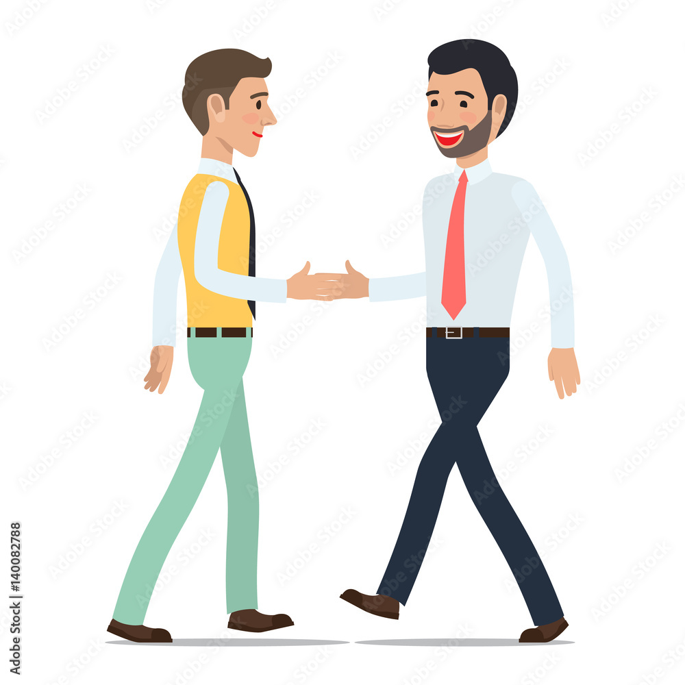 Businessmen Shaking Hands at Meeting Flat Vector