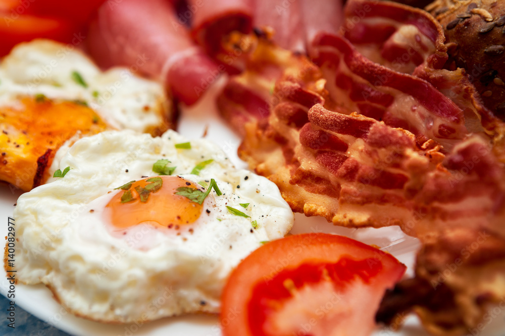 Close up of fried eggs with bacon Close up of fried eggs with bacon