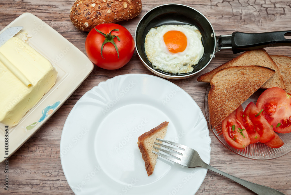 Fried egg,butter and toastServed homemade breakfast StockFoto Adobe