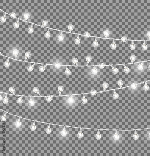 Garlands with Round Bulbs on Dark Background.