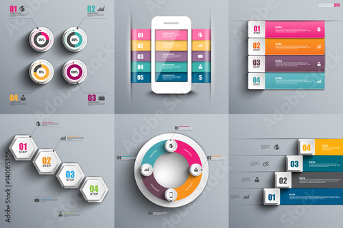 Collection abstract 3d paper infographic