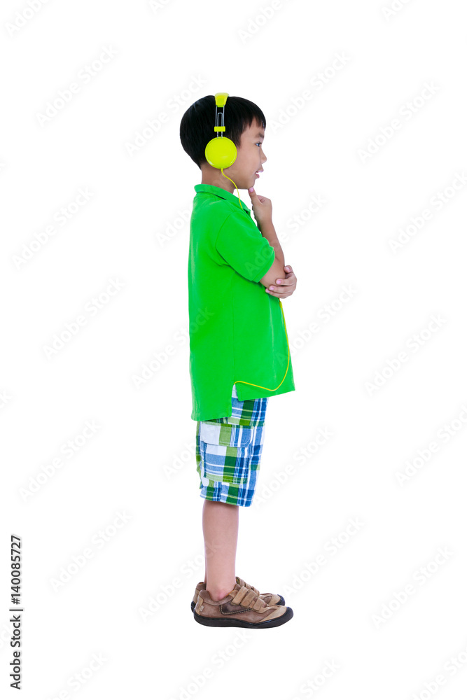 Happy asian child with headphones, Isolated on white background. Studio shot. Happy asian child with headphones, Isolated on white background. Studio shot.