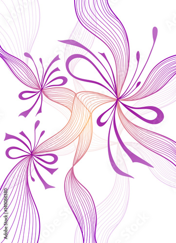 Beautiful light abstract background with lace flowers bows lilac on white