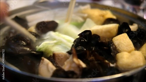 Sukiyaki or Shabu shabu or Hot pot, Sliced pork with vegetable in Boiling soup. Ready to eat
