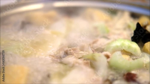 Sukiyaki or Shabu shabu or Hot pot, Sliced pork with vegetable in Boiling soup. Ready to eat