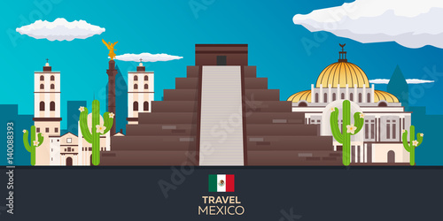 Travel to Mexico. America. Chichen Itza. Vector illustration.