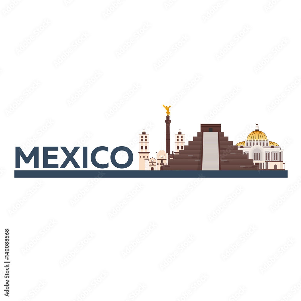 Travel to Mexico. America. Chichen Itza. Vector illustration.