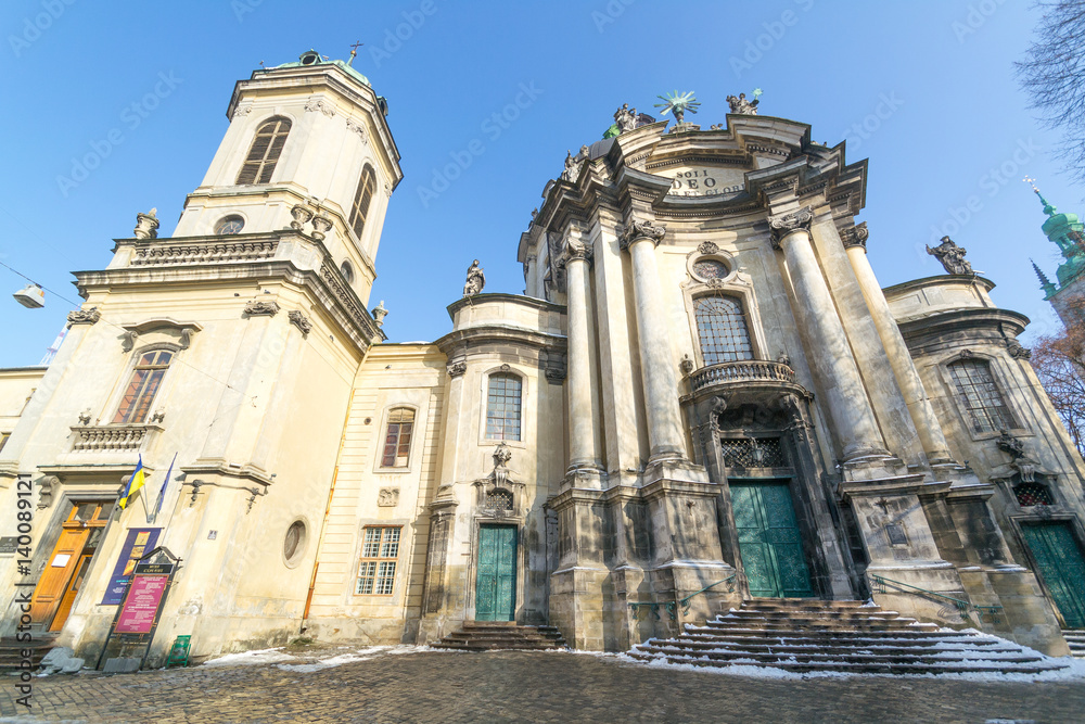 LVIV, UKRAINE - Feb 14, 2017: The Dominican church and monastery in Lviv, Ukraine is located in the city's Old Town, today serves as the Greek Catholic church of the Holy Eucharist