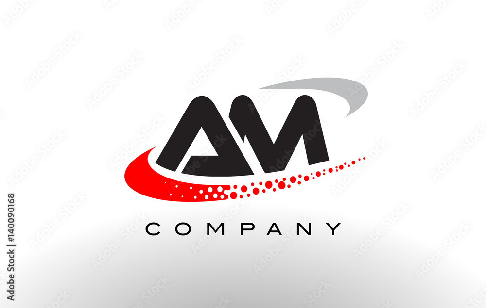 AM Modern Letter Logo Design with Red Dotted Swoosh Stock-Vektorgrafik