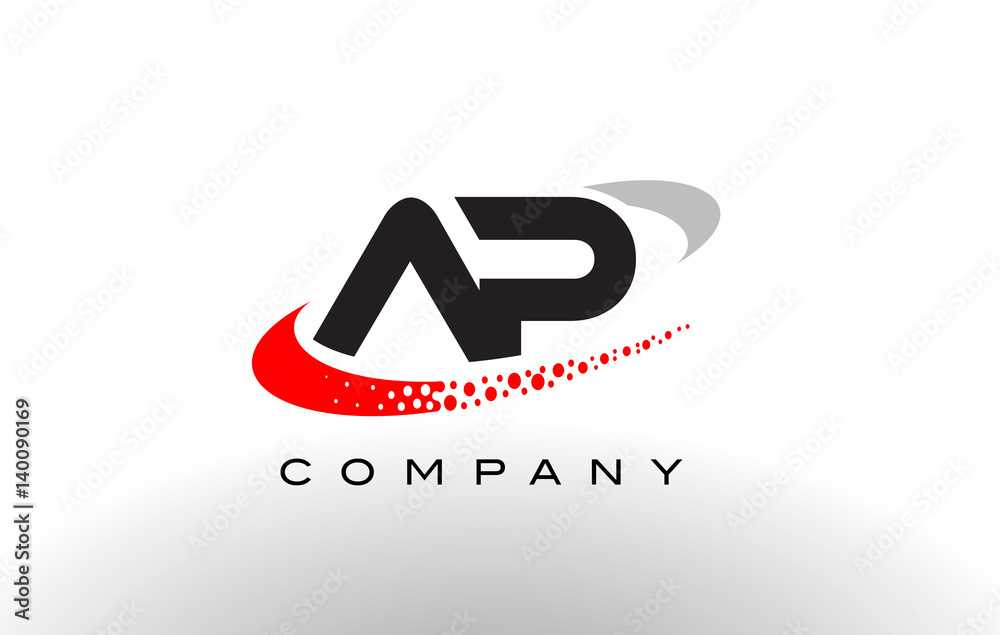 AP Modern Letter Logo Design with Red Dotted Swoosh AP Modern Letter Logo Design with Red Dotted Swoosh