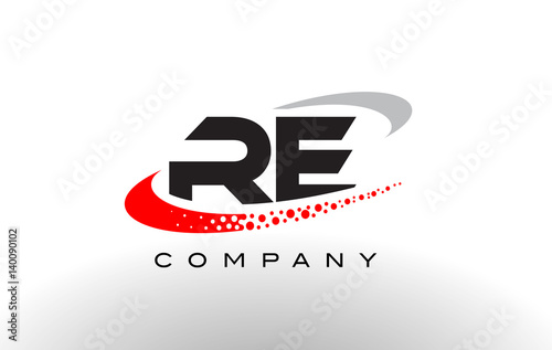 RE Modern Letter Logo Design with Red Dotted Swoosh