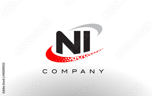 NI Modern Letter Logo Design with Red Dotted Swoosh