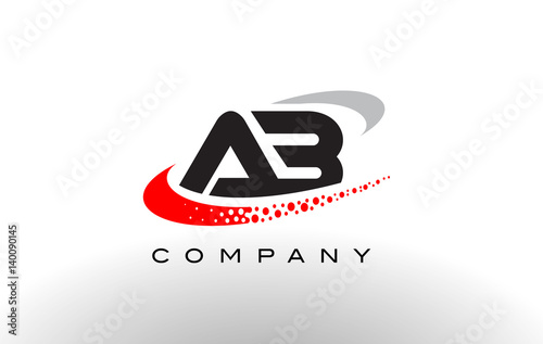AB Modern Letter Logo Design with Red Dotted Swoosh