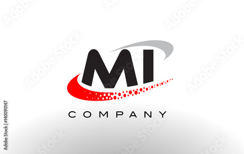 MI Modern Letter Logo Design with Red Dotted Swoosh