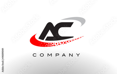 AC Modern Letter Logo Design with Red Dotted Swoosh