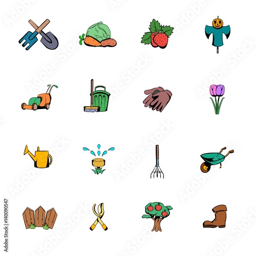 Garden comics icons set cartoon