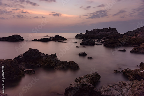 Landscape view of sunset at the beach in Chantaburi, Thailand