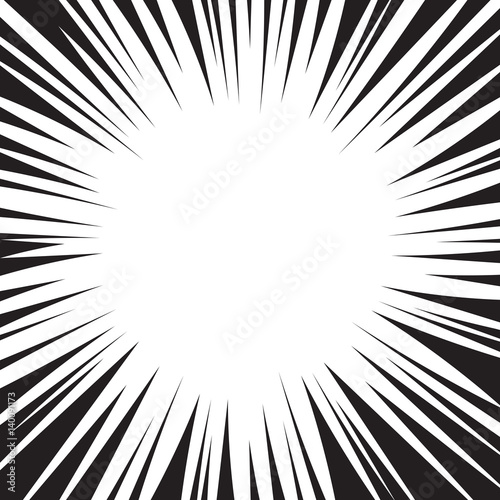 Comic book black and white radial lines background. Manga speed frame design element. Graphic explosion vector illustration.