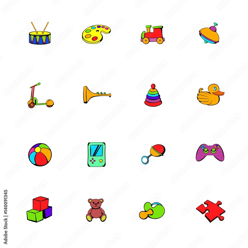 Toys icons set cartoon Toys icons set cartoon