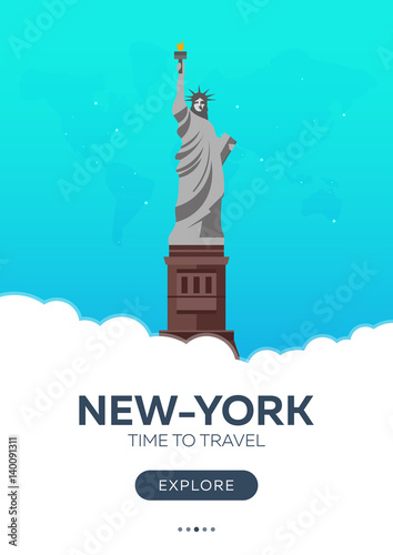 USA. New-York. Time to travel. Travel poster. Vector flat illustration.