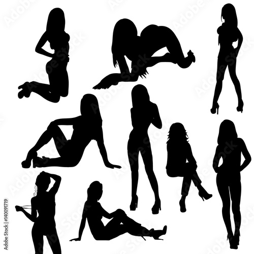 Vector, isolated, silhouette girl sexy posing