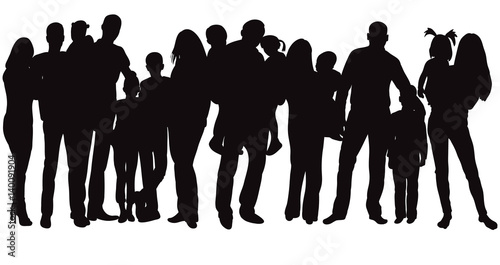  isolated, silhouette family, crowd of people with children