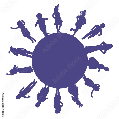 isolated  silhouette of children jumping