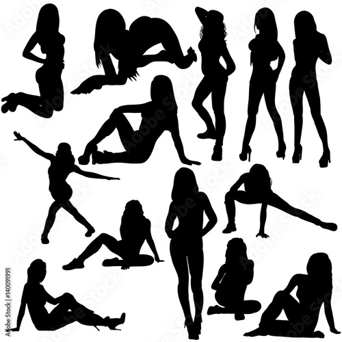 Vector, isolated, silhouette girl sexy posing, collection