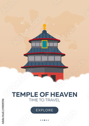 China. Beijing. Temple of Heaven. Time to travel. Travel poster. Vector flat illustration.
