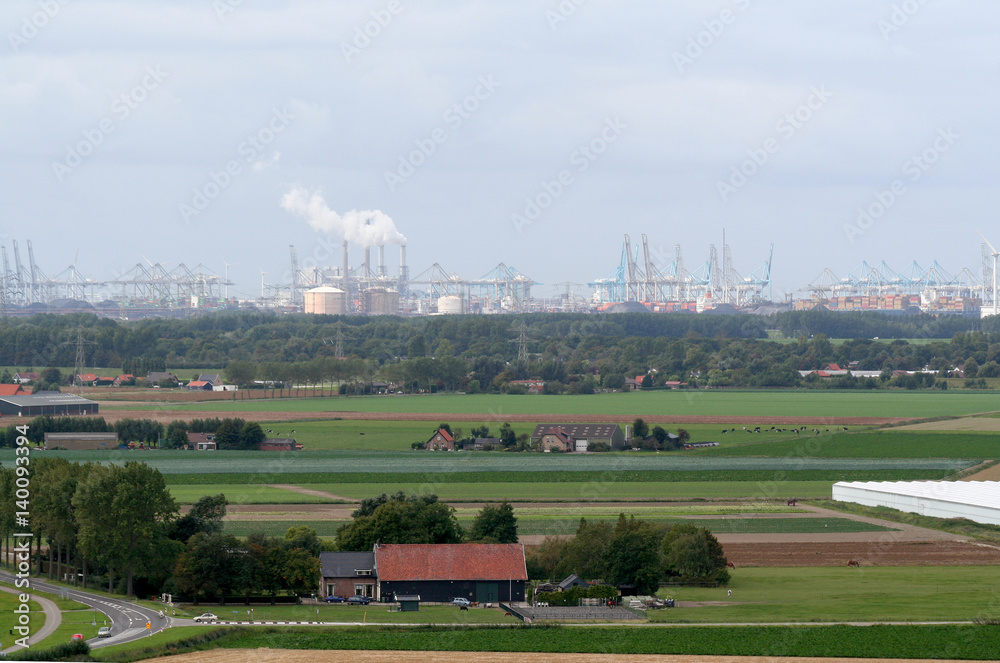 View over Rotterdam port and chemical industry