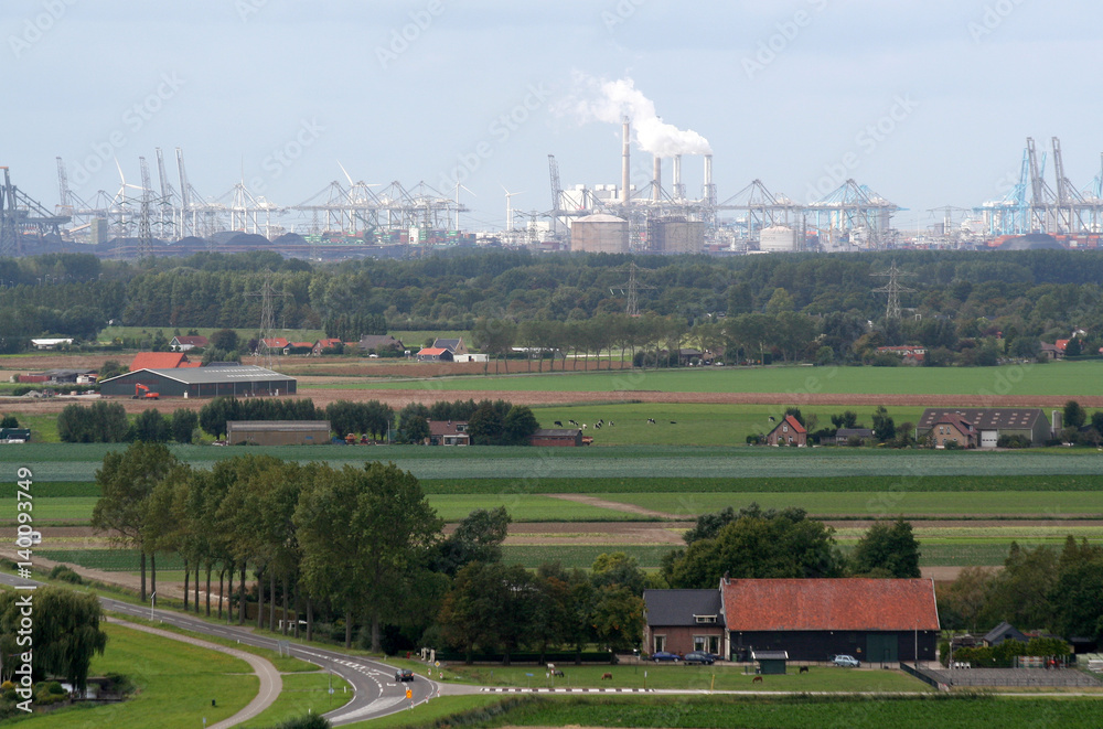 View over Rotterdam port and chemical industry