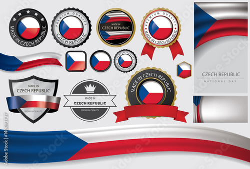 Made in Czech Republic Seal, Czech Flag (Vector Art)
